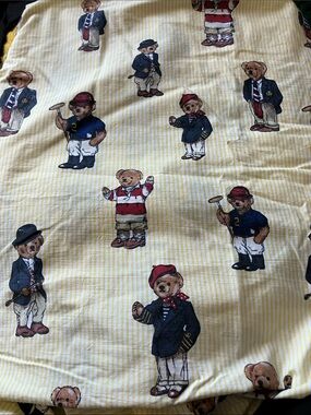 Ralph Lauren Yellow & Navy Striped Cotton bedsheets with Teddy Print